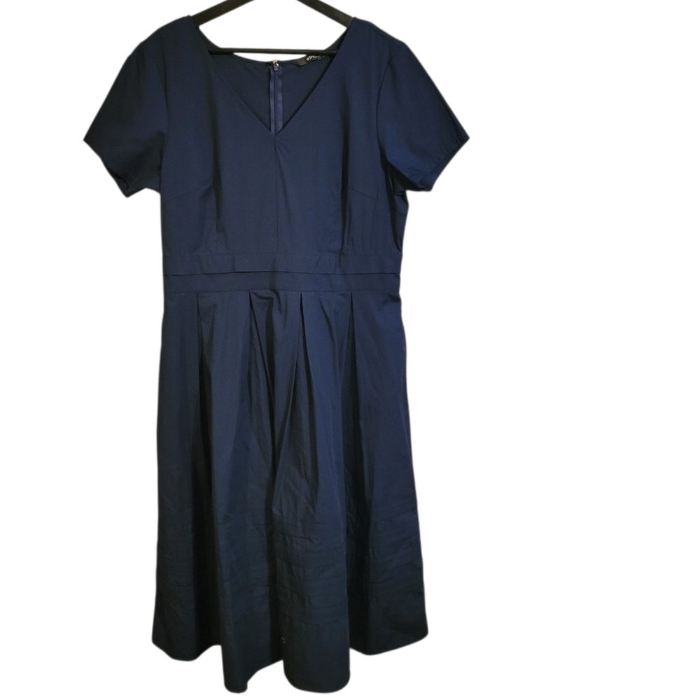 Eshakti Navy Blue Cotton Midi Dress